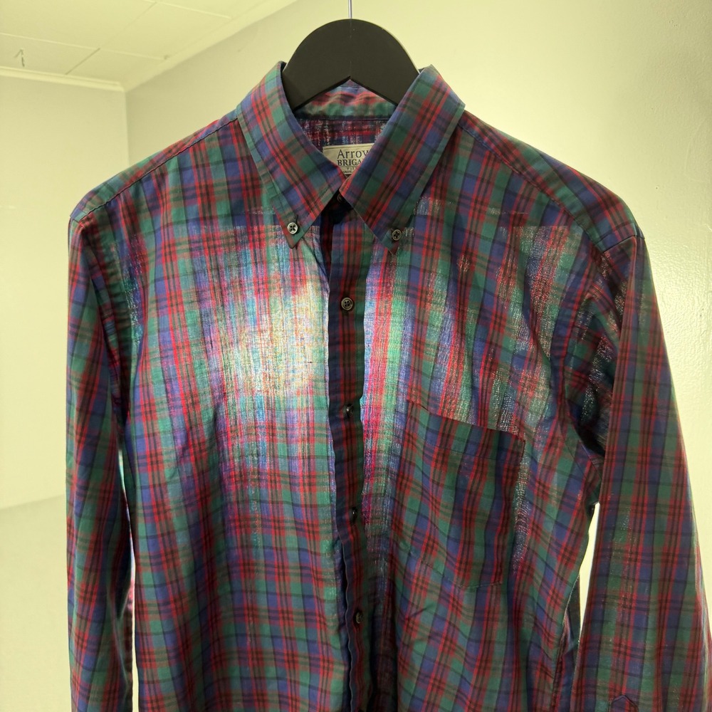 Vintage Arrow Button Shirt Mens 16-32/33 Multicolor Plaid Rockabilly 70s 80s USA